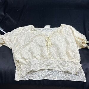Vintage Maurice Everett Cream Floral Lace Blouse Victorian Cottagecore Top